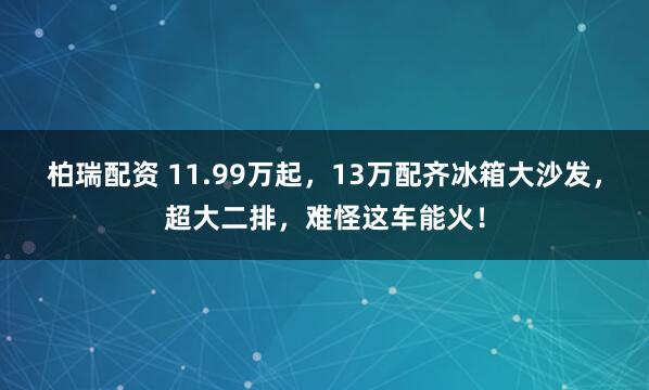 柏瑞配资 11.99万起，13万配齐冰箱大沙发，超大二排，难怪这车能火！