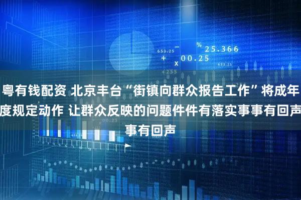 粤有钱配资 北京丰台“街镇向群众报告工作”将成年度规定动作 让群众反映的问题件件有落实事事有回声